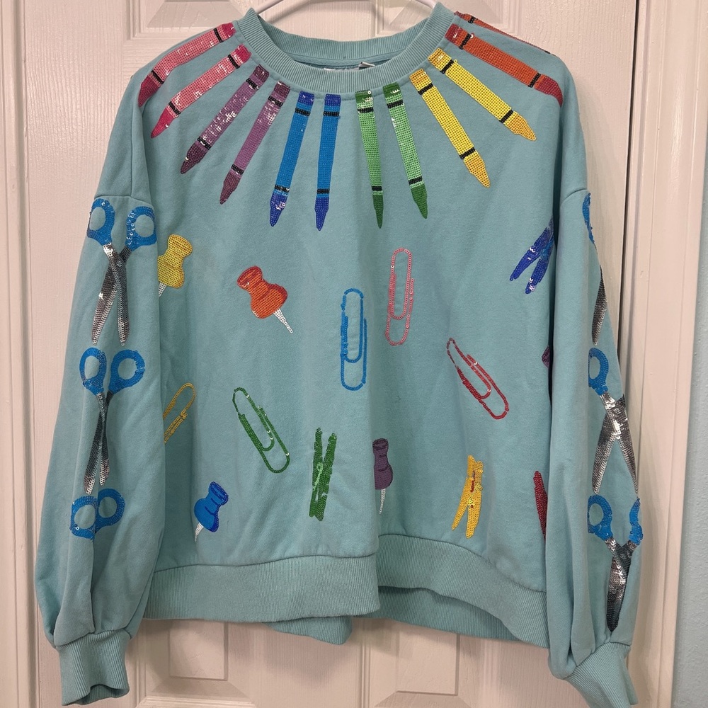 Queen of Sparkles Mint School Supplies Sweatshirt
